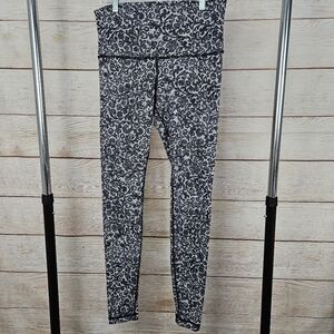 Lululemon Mini Cinder Lace White Black Wunder Under Pant Hi Rise 12